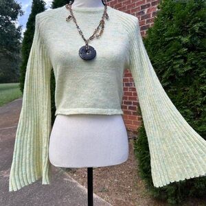 Pale yellow cropped bell sleeve sweater medium brand Dolls Kill